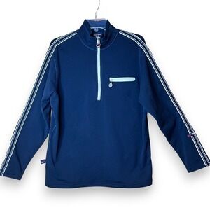 Polo Sport Ralph Lauren Navy Blue Quarter Zip Pullover Sweater USA L Stripe Trim